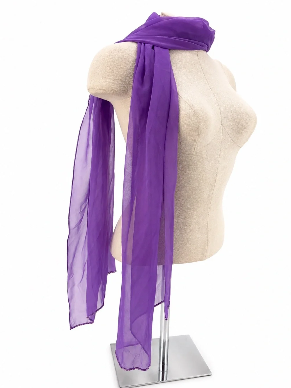 Unbranded Purple Chiffon Scarf Shawl Beaded Long Accessory Overlay